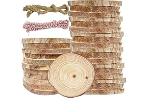 JAADU 30 Pièces Rondins de Bois 7-8 cm de Diamètre Percés avec Corde de 20 m, Disque Rondelles En Bois, pour Décoration, Mariage, Noël, Loisirs Créatifs