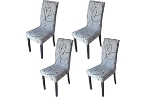 Xundefeng StuhlHussen 4er Set Hoher Rückenlehne Schwingstuhl Esszimmerstuhl Freischwinger Esszimmer Stuhl Hussen Stretch Elasthan Schonbezüge Schutzhülle Lotus Grau