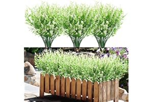 BINYI Ramos de Flores Artificiales Decoracion 10 Pieza Plantas Artificiales Decorativas Arbustos Artificiales Flore de Plastico para Cementerio Lavanda Artificial para Interior Exterior Jardín (Blanco)