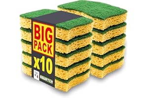 SQUATCH® Classic | Lot de 10 éponges | Big Pack économique | Éponges à Vaisselle Double Face pour Cuisine | Face éponge pour Nettoyer, Face Verte pour Récurer | Double Action & Ultra Absorbant