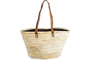COSHANO Cesta bolso bandolero de playa, capazo de palma con asas de piel bolsa de fibras naturales con asas largas