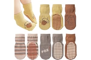 Bigqin 4 pary Skarpety antypoślizgowe Dziecko, Skarpetki dla dzieci i dziewcząt, Grube zimowe skarpetki bawełniane antypoślizgowe Zwierzęta dla 1-3 lat