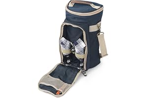 Greenfield Collection Super Deluxe 12L 2 Person Wine Cooler Bag in Navy Blue with 2 Polycarbonate Wine Glasses; Perfect for Picnic, Camping and Beach and All Other Outdoor Activities