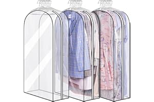 MISSLO Gusseted Clear Suit Covers Garment Bags for Clothes 100cm Waterproof Cothes Covers Protector Bags with Side Zip for Coats, Shirts, Dresses, 3 Packs