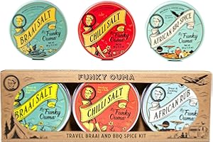 Funky Ouma South African Food Seasoning Gift Set for Men 235g – All-Natural Mixed Herbs, BBQ Rubs & Flavoured Salt – Kitchen Essentials, Steak Seasoning, Birthday Gifts for Dad or Him