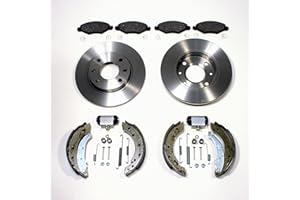 AUTOPARTS-ONLINE Bremsscheiben massiv unbelüftet + Bremsbeläge vorne + Bremsbacken Kit für hinten
