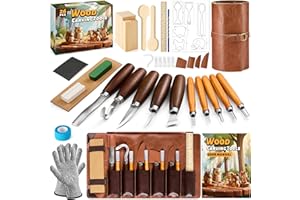 FANTICDE Kit Sculpture Bois 26 en 1, Ciseaux à Bois, Outils de Sculpture bois,Outillage Bois avec 12 Couteau Sculpture bois, Outil de Ciseaux a Bois Kit DIY,pour Débutants/Adultes/Junior