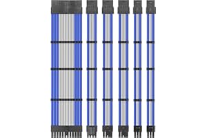 upHere Sleeve Extension Power Supply Cable Kit, Power Supply with Extra-Sleeved 24-PIN 8-PIN 6-PIN 4+4 PIN-Blue/White with Cable Combs(11.8 inch/ 30CM)