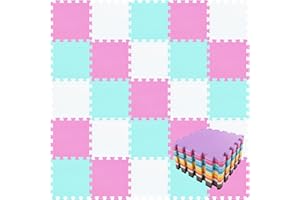 qqpp EVA Puzzle Tapis Mousse Bebe - Idéal pour Les Tapis De Jeux Enfant,18 Dalles(30 * 30 * 1cm), Blanc, Rose, Vert. QQC-ACHb18N