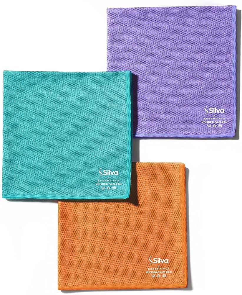 Silva Ultrafiber Essentials Mikrofiber Cam Bezi Petek Doku 3'lü Set 35x35 cm - Hav ve İz Bırakmayan Cam Silme Bezi, Deterjansız Sadece Suyla, Ayna Duşakabin Ekran ve Oto Camı İçin, 3 Renk