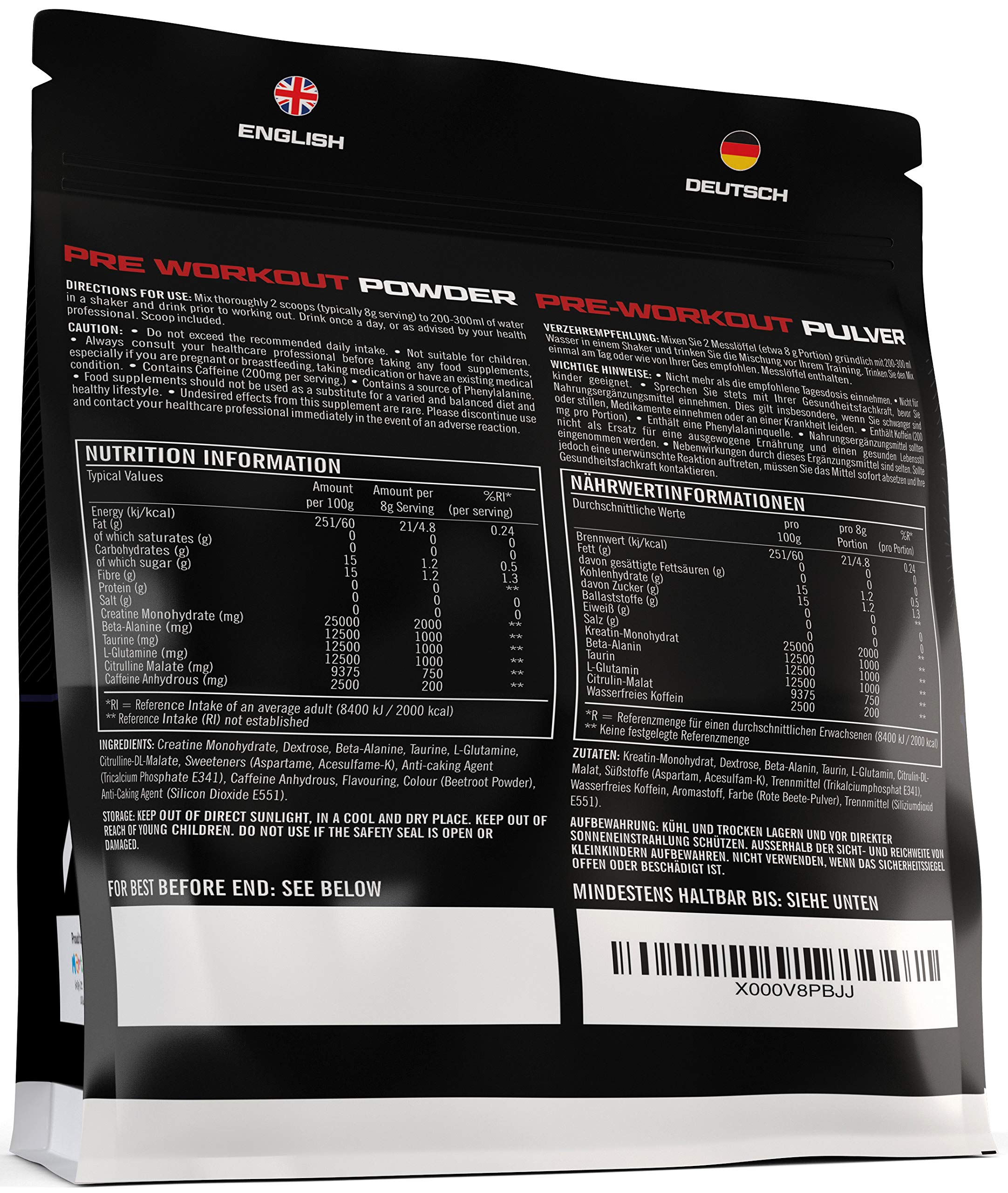 Pre Workout Powder Supplement 450g 56 Servings Berry