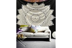 raajsee Indisch Wandteppich Mandala Baumwolle/Indien Wandbehang Schwarz Weiß Lotus Mandala groß Hippie Bohemian Psychedelic Ombre Wand Tuch/Yoga Meditation Rugs (Lotus Mandala, 140 x 210 cm Twin)