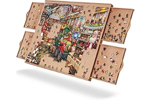 Becko US Jigsaw Puzzle Board with 4 Puzzle Drawers & Wooden Puzzle Board Smooth Surface for Up to 1000 Pieces with Frameless Design for Easy Sliding Finished Puzzles