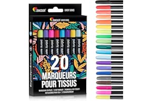 ZENACOLOR 20 Marqueurs Textile et Tissu - Feutre Textile Non-Toxique, Indélébile et Permanent à Pointe Fine - Idéal pour T Shirt, Sac Tissu, Tote Bag Vierge et Autres Tissus - Pour Enfant et Adulte