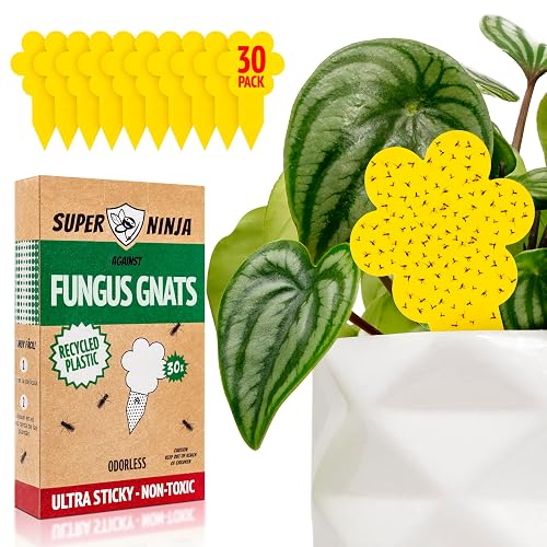 Super Ninja Fungus Gnat Killer - 30 Pack, Effective Gnat Killer for Indoor Plants, Non-Toxic & Nature-Friendly, Safe for Kids & Pets Yellow Sticky Fly Traps, Lasts Up to 3 Months