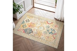BEIMO Tapis Entrée Intérieur, Tapis de Porte Lavable, Tapis Salon Vintage, Tapis Chambre, Tapis Cuisine Dessous Antidérapant, Multicolore, 60x90cm