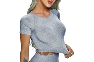 RIOJOY Vital Seamless Crop Top for Women Dotted Slim Fit Short Sleeve Sports Gym Tee Shirts