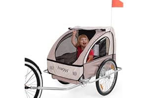 FROGGY Kinder Fahrradanhänger mit Federung + 5-Punkt Sicherheitsgurt Radschutz Anhänger für 1 bis 2 Kinder Design Safari