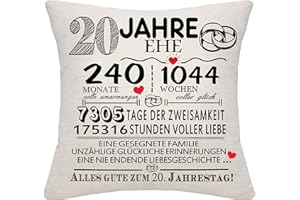 Bommex 20 Jahre Ehe Geschenk 20. Hochzeitstag Kissen Abdeckung Keepsake Dekoration Geschenk für Paare Eltern Frauen Männer Mama Papa Ehemann Frau Oma Opa Tante Onkel Freunde (20. Jahrestag)