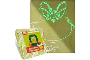 Get Trend The Grinch Koc świetlny dla dorosłego dziecka 130 x 150 cm, miękki koc polarowy na sofę i świeci w ciemności po ekspozycji na światło (zielony/Grin)