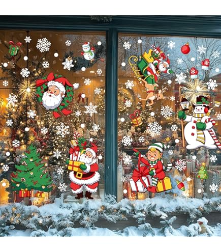 QIURUYUE 9 Vellen Kerst Raamafbeeldingen, 255 Stuks Afneembare Raamdecoratie Raamstickers Kerststickers Statisch Hechtend PVC Stickers voor Ramen Vitrine Deuren Etalage