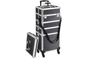 ‎YAHEETECH Yaheetech 5-in-1 Kosmetikkoffer Hartschale, Abschließbarer Schminkkoffer, Großer Friseurkoffer mit 360° drehbaren Rädern, Große Aufbewahrung