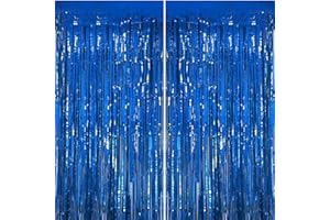 carve ideas 2 Stück Lametta-Folienvorhang, Metallischer Fransen-Hintergrund Party-Deko für Geburtstag, Hochzeit, Verlobung, Baby-Shower, Junggesellinnenabschied, Weihnachten, Fest (1 × 2,5 m, Blau)
