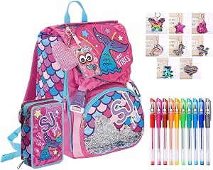 SEVEN. Schoolpack Zaino SJ Gang Sweet Wave Sirena Scuola Estensibile Flip  System Girl Ragazza Bambina + Astuccio 3 Piani Completo + Omaggio  portachiave con Paillettes + Confezione 10 Penne Colorate : Amazon.it:  Valigeria