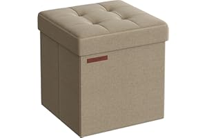 SONGMICS Pouf Contenitore da 38 cm, Cassapanca Pieghevole, Panca Contenitore, Poggiapiedi, per Camera da Letto Ingresso Soggiorno, Marrone Cammello LSF027K01