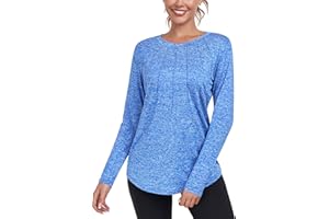 DUVOWE Damen Langarm Sportshirt,Funktionsshirt Laufshirt Locker Rundhalsausschnitt Long Sleeve T-Shirts, Workout Langarmshirt Fitness Oberteil