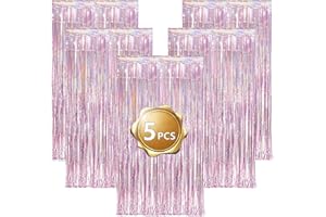 Eowppue Cortina De Oropel 5 Piezas Rosa Metálica Cortina De Flecos Decoracion Fiesta Decoración Bautizo Boda Navidad Ideal para Decoración Cumpleaños （3.28 X 6.56 Pies）