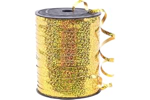 PartyWoo doré, 0,3 cm x 454,4 m pour travaux manuels, ondulé irisé, brillant pour emballage cadeau, ruban pour ficelle de ballons, cheveux, fleur de fleuriste (1 rouleau), Ribbon