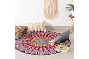 Popular Handicrafts Runde Wandteppich, indisches Mandala, Boho, , Baumwolle, Yoga-Blatt, 127 cm, Magenta