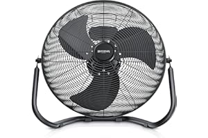 Brandson - Ventilateur Design Rétro sur Pied de 50 cm de Diamètre, Métallique 160W, 3 Vitesses (Faible, Moyenne, Haute), Débit d'air Élevé, Inclinable à 120°, Noir