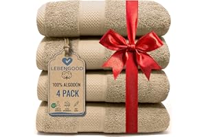 LEBENGOOD Juego de Toallas Baño y Lavabo 100% Algodón Premium 550gsm | Toallas Suaves, Absorbentes y Resistentes para Ducha, Hotel, SPA y Gym | Set de 4 Toallas Mano y Cuerpo (4 50X90 Arena)