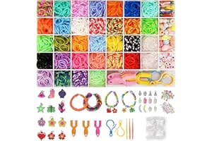 yenlk Loom Bands Kit with Charms Beads, 40 Grids Loom Rubber Bands Set for DIY Refill Friendship Bracelet Making Craft, Craft Kits Halloween X-mas Birthday Party Gift for
