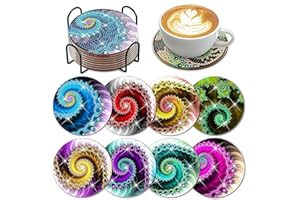 Dmiuhbl 8Pcs Diamond Painting Coasters with Holder Absorbent Coffee Tea Coaster with Non-Slip Bottom Cork Coaster DIY Diamond Art Coasters Kit for Beginners Adults and Kids Craft Gifts