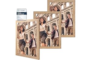 CABBEL set de 3 marcos 30x40 cm Marco de madera MDF con cristal acrílico inastillable, ideal para pósters, retratos en Roble