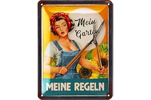 LANOLU Tabliczka blaszana w stylu retro, mój ogród, moje zasady - blaszane tabliczki ogrodowe z sentencjami - nostalgiczna dekoracja jako prezent ogrodnika - retro dekoracja vintage metalowa tabliczka