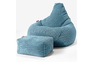 ‎LOUNGE PUG Lounge Pug, Gaming Sitzsack Sessel mit Hocker, Cord Türkis