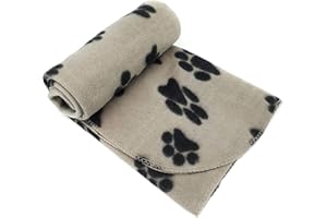 PET LIVING New Pet Touch Soft Fleece Pet Blanket Dogs Puppy Cat Kittens Blankets Paws & Bones Print ((73 X 70) cm, Beige (Black Paws))