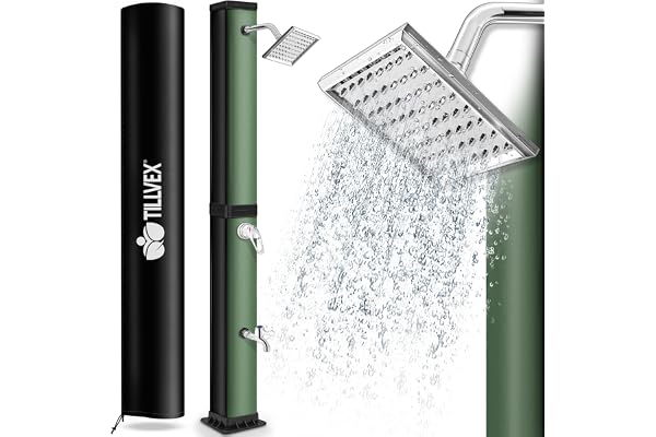 tillvex Douche Solaire avec Capot de Protection | Douche de Jardin Eau Chaude | Douche de Piscine Camping | sans raccordement électrique (Noir/Vert, 40 litres)