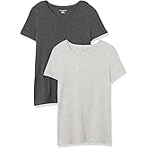 Amazon Essentials Camiseta de Manga Corta con Cuello Redondo y Corte Recto Mujer, Paquetes Múltiples