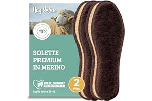 Hey Nature 2 paia di solette in Lana Merino, Solette Riscaldanti per Piedi Caldi in Inverno. Suole Riscaldanti - Solette Termiche per Scarpe, Scaldapiedi Naturale al 100%