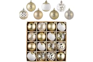 ‎VALERY MADELYN Valery Madelyn Weihnachtskugeln 16 Stück 6cm Bruchsichere Christbaumkugeln Kunststoff Weihnachtskugel Weihnachtsdeko mit Aufhänger Geschenkpaket Elegante Weißgold Weihnachtsbaumschmuck