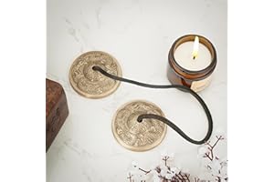 Ajuny Campanas Tibetanas Tingsha de Latón para Meditación y Yoga – Manjira Budista con Dos Dragones en Relieve, Sonido Claro y Resonante, Timbre Largo, 6 cm, Hechas a Mano, Set de 2