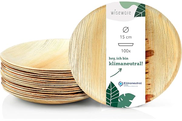 Wiseware Palmblad tallrik – engångstallrik rund – biologiskt nedbrytbart palmblad servis – komposterbart festporslin – ekolog