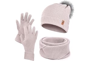 HEYO Damen Wintermütze Schlauchschal Handschuhe Set Winter Gestrickte Warme Mütze mit Schal und Winterhandschuhen | HZ0003