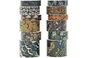 KAVI' S 12 Rotolo Kyoto Washi Tape Set Nastro Decorativo per Fai da Te, diari proiettili, pianificatori, Scrapbooking, Confezioni (Azure Tranquility)
