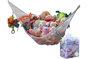 MiniOwls Toy Storage Hammock - Plush Animal Organizer for Bedroom Wall, Gift Idea for Baby Girl/Boy Birthday or Shower (White, Large)